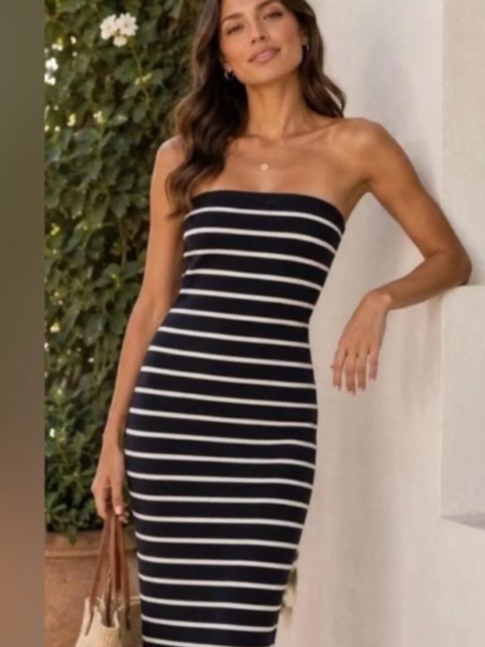 House of Harlow 1960 Navy and White Striped Midi Tube Dress